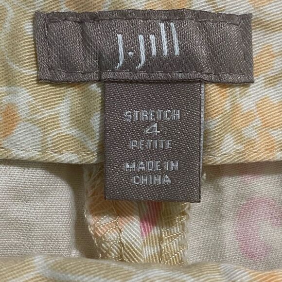 J. Jill Tan & Pink Ditsy Floral Print Stretch Crop Ankle Pants Side Zip SZ 4P - Picture 7 of 12